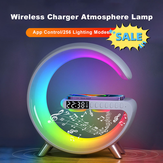 Intelligent LED Table Lamp with Wireless Charger, Speaker, and Alarm Clock – A Modern Essential in Sleek Black (2023 Edition)