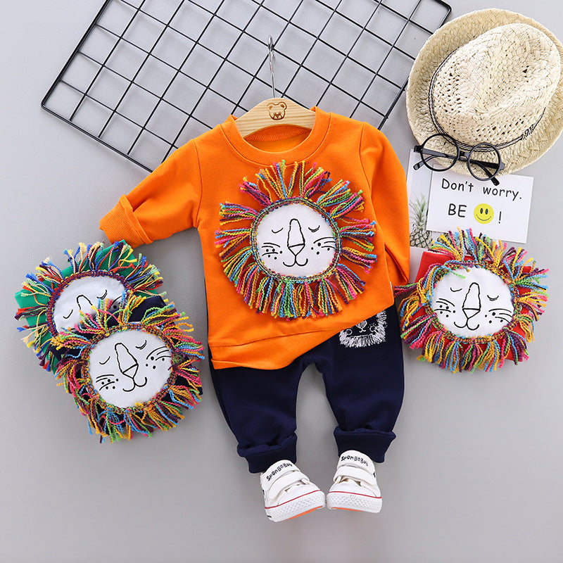 Cozy Duo Round Neck Long Sleeved Sweater and Trousers Two Piece Children's Suit