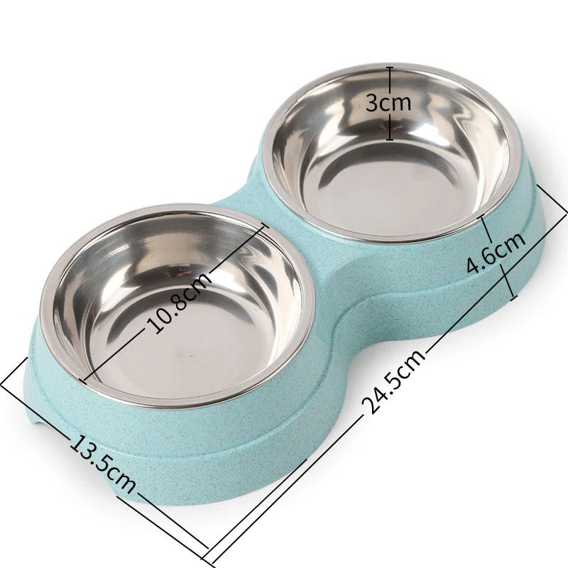 Double Pet Bowls - Stainless Steel Feeder for Cats and Dogs