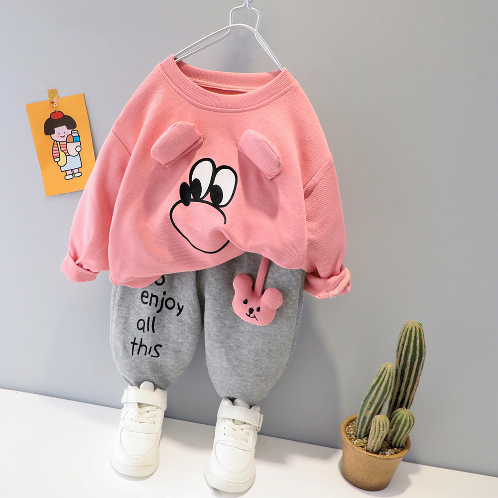 Playful Fashion Fusion Children Cartoon Long Sleeve Pants Suit for Stylish and Comfortable Leisure Activities