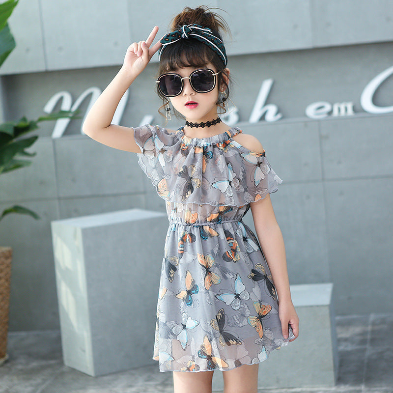 Korean Chic Summer New Fashion Chiffon Print Skirt for Big Kids Girls