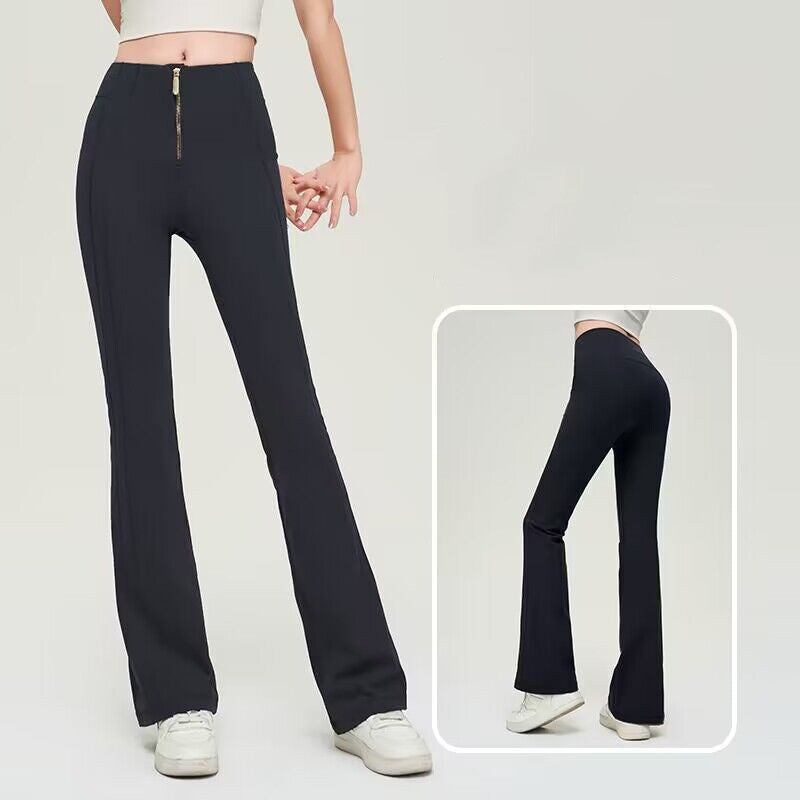 Sleek and Stylish High Waist Zipper Bell bottom Trousers for Women Fitness and Yoga