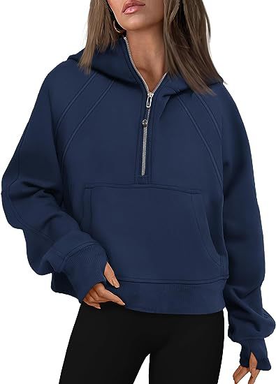 Women's Zipper Hoodies with Pocket: Loose Sporty Pullover Sweaters for Fall and Winte