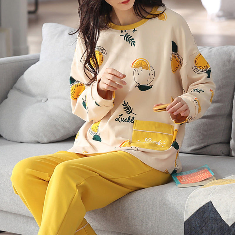 Women's Loose Print Pajama Set: Autumn & Winter Sleepwear