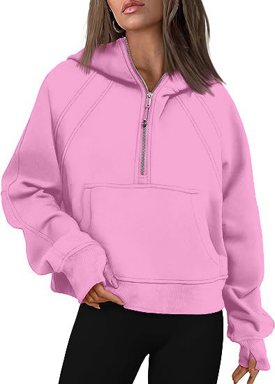 Women's Zipper Hoodies with Pocket: Loose Sporty Pullover Sweaters for Fall and Winte