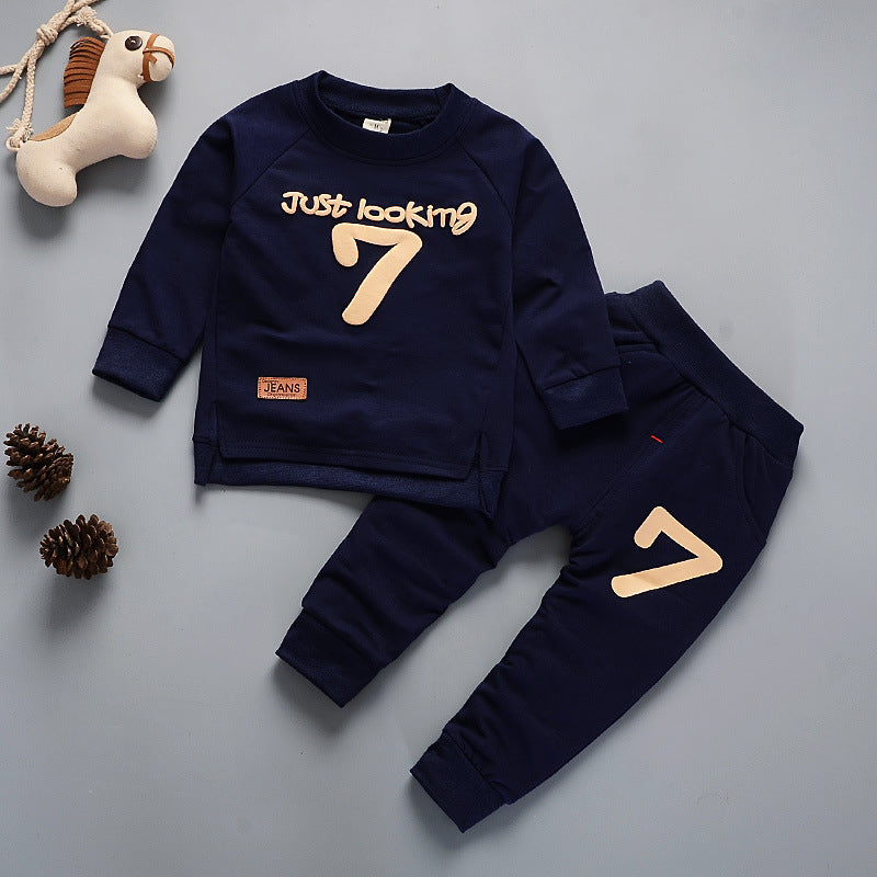 Cozy Duo Round Neck Long Sleeved Sweater and Trousers Two Piece Children's Suit