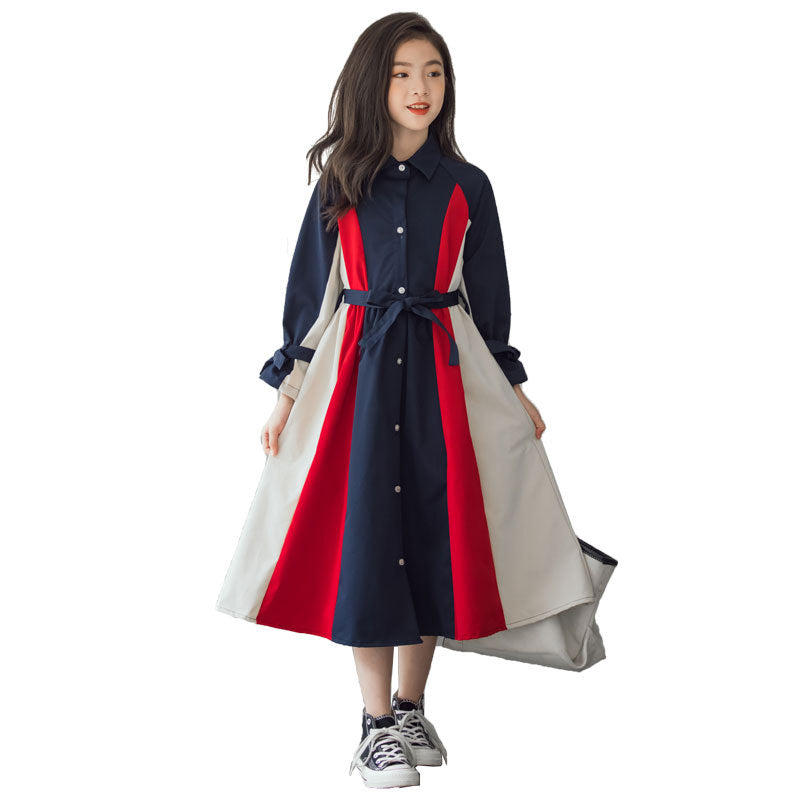 Korean Chic Big Kids Girls Multi color Stitching Fashion A line Skirt for Trendsetting Style