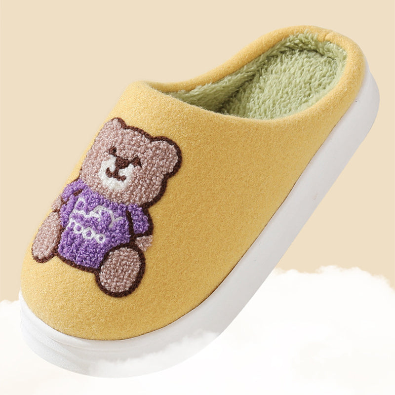 Lovely Cartoon Bear Woolen Slippers for Women in Winter