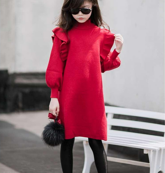 Red Fashion Children Knitted Princess Dress Scert Pretty