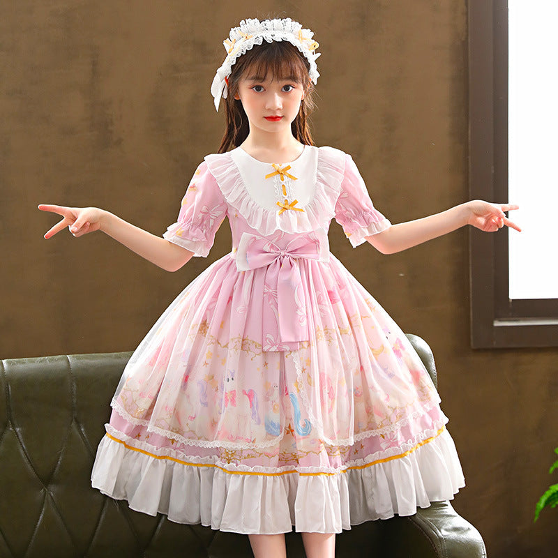 Enchanting Elegance Short Sleeve Children Dress and Lolita Skirt Full Set