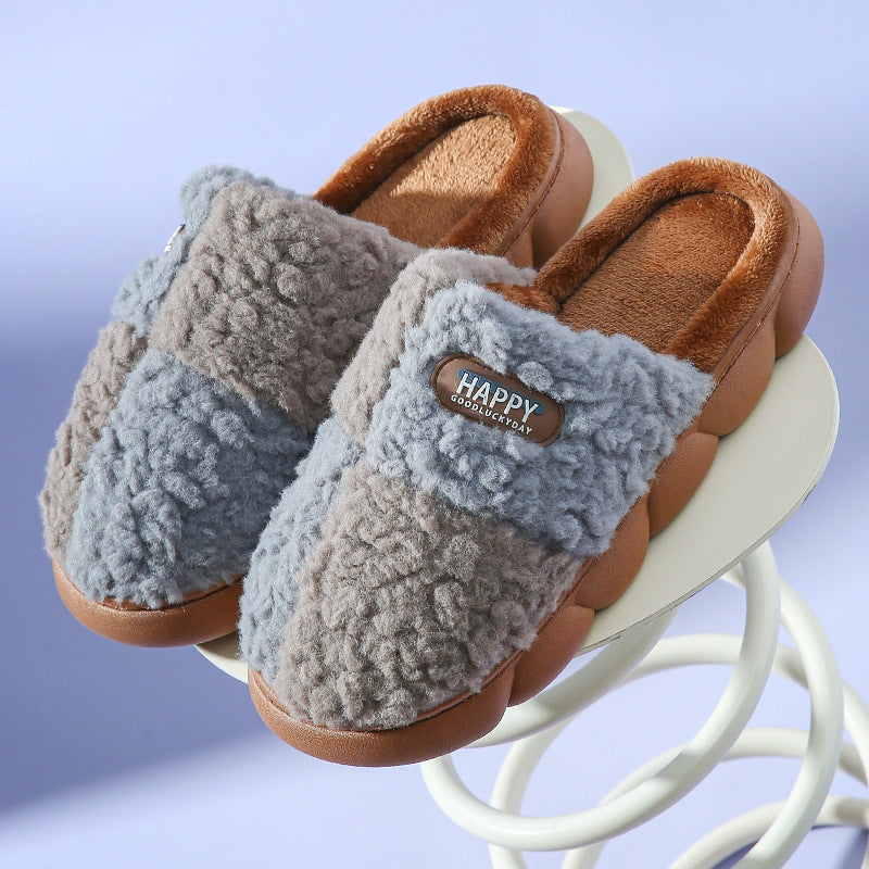 Color Matching Winter Plush Slippers Anti Slip House Shoes for Cozy Comfort