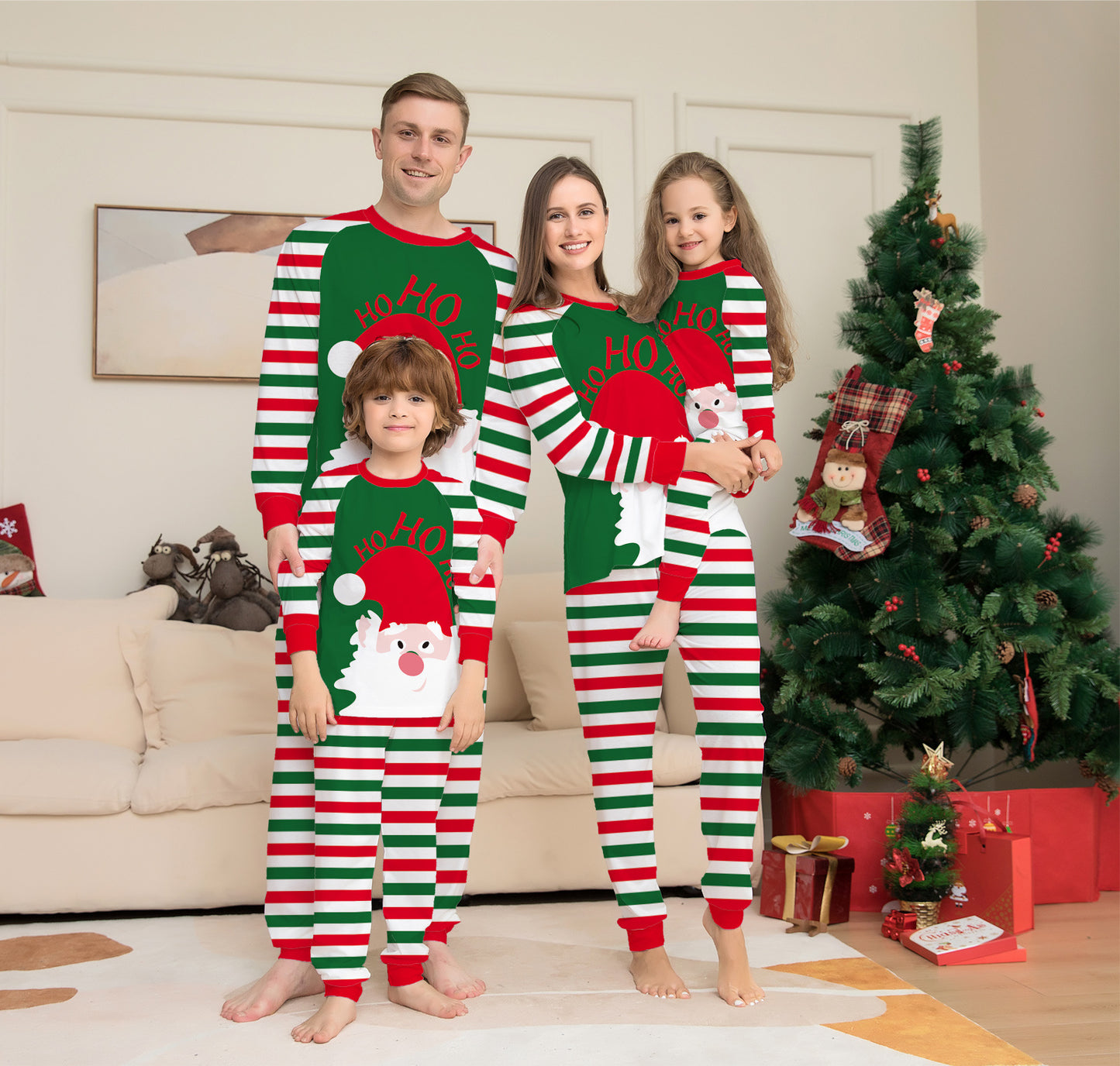 Red Stripe Family Christmas Pajamas Cozy Holiday Sleepwear Sets for Xmas