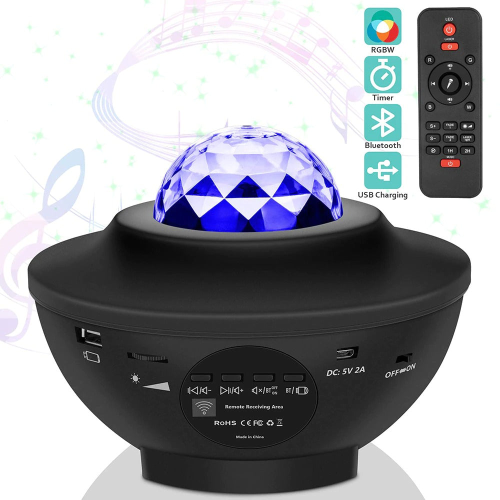 Starry Serenade: USB LED Night Light with Music and Water Wave Projection – Bluetooth Magic for Sound-Activated Decor