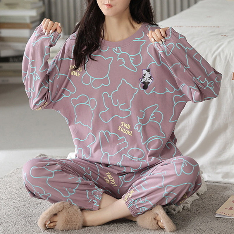 Women's Loose Print Pajama Set: Autumn & Winter Sleepwear