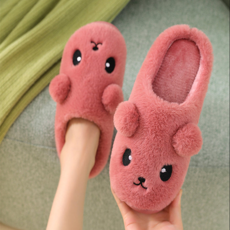 Winter Cartoon Cotton Slippers for Women - Warm and Non-Slip