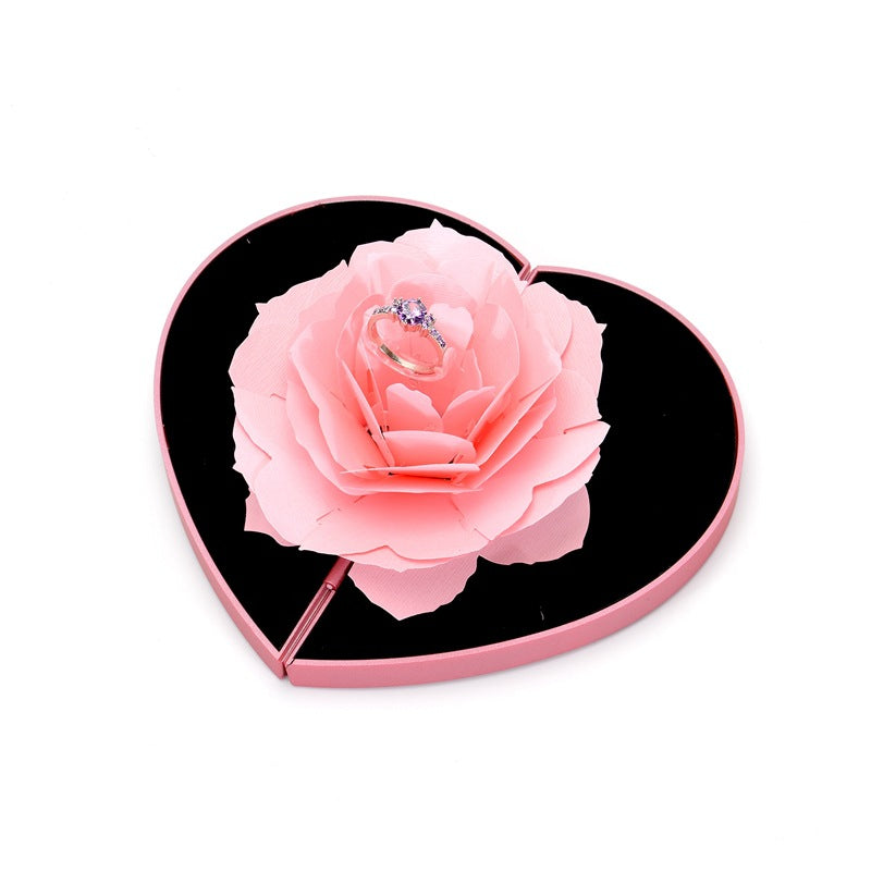 Cherished Moments 3D Love Box Heart Shaped Rose Flower Rotating Ring Box