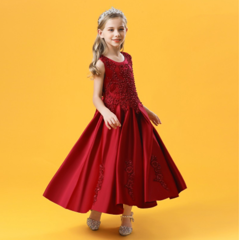 Harmonious Elegance Fashion Children Long Summer Piano Performance Costume Dress