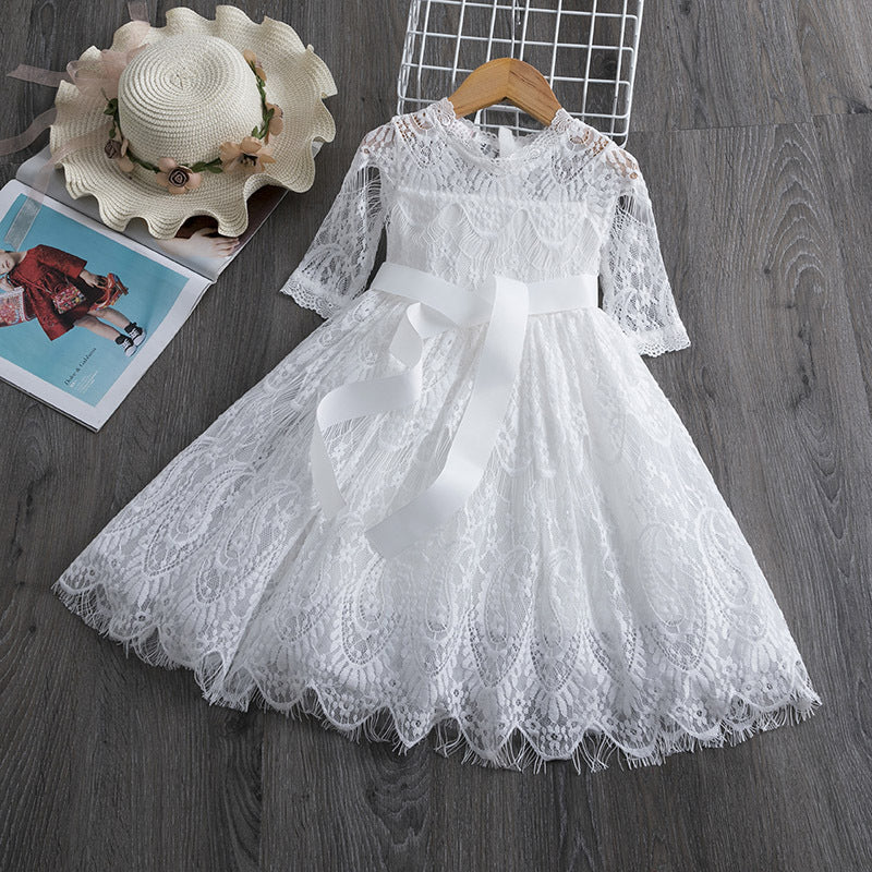 Lace Delights Girls Lace Dress for Spring and Autumn Elegance