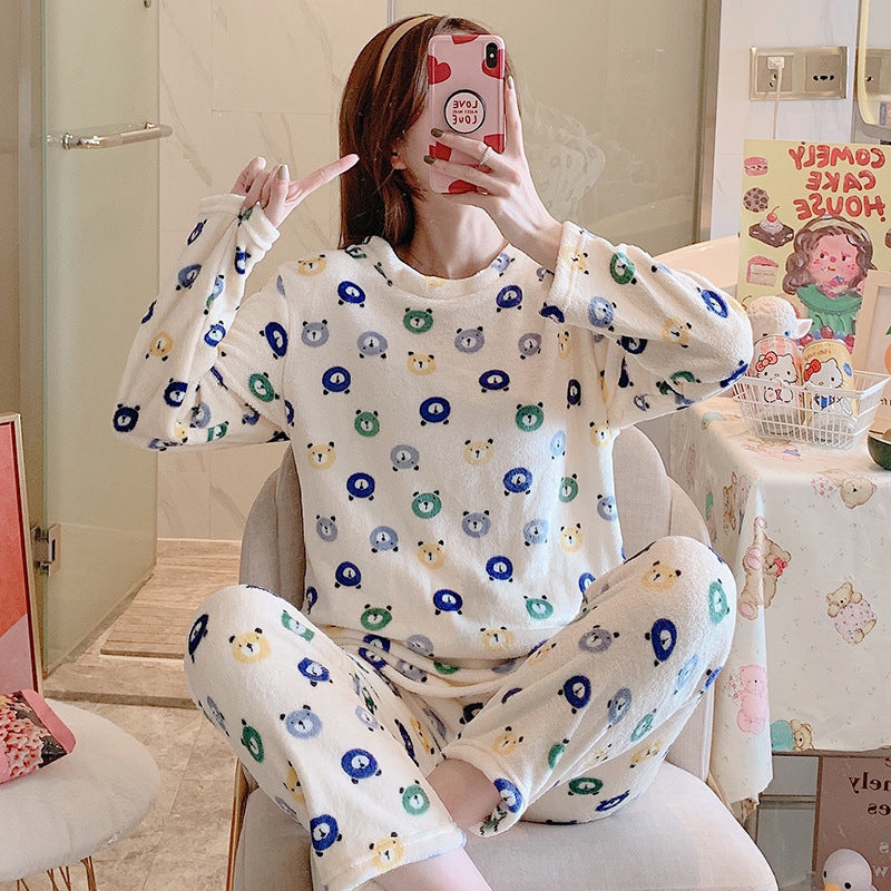 Warm and Cozy Winter Sleepwear for Women Cartoon Print Pajama Set for a Playful Night Rest