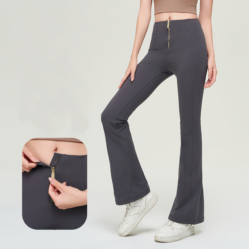 Sleek and Stylish High Waist Zipper Bell bottom Trousers for Women Fitness and Yoga