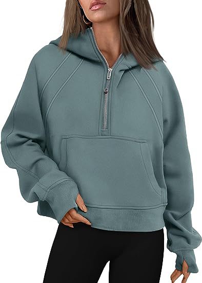 Women's Zipper Hoodies with Pocket: Loose Sporty Pullover Sweaters for Fall and Winte