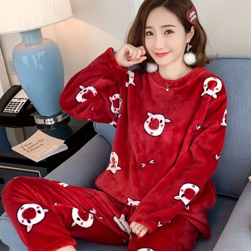 Warm and Cozy Winter Sleepwear for Women Cartoon Print Pajama Set for a Playful Night Rest