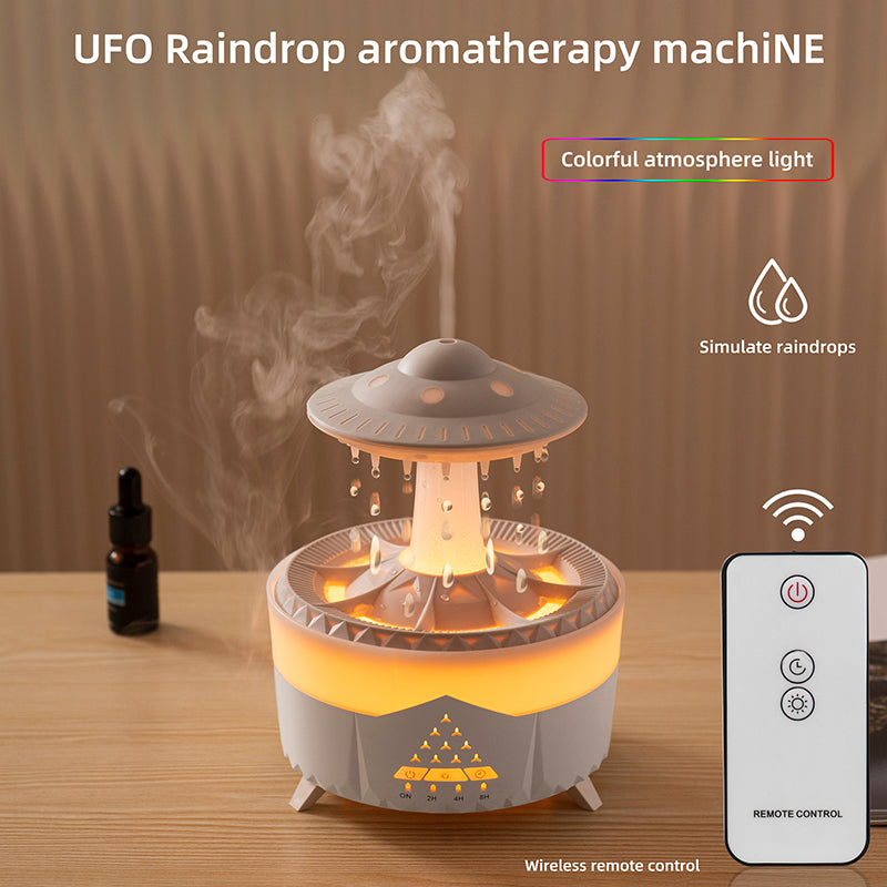 Raining Humidifier UFO Raindrop Aromatherapy Ultrasonic Water Drop Air Rain Humidifier 350ml 7 Colors LED Lamp Raindrop Aroma Diffuser