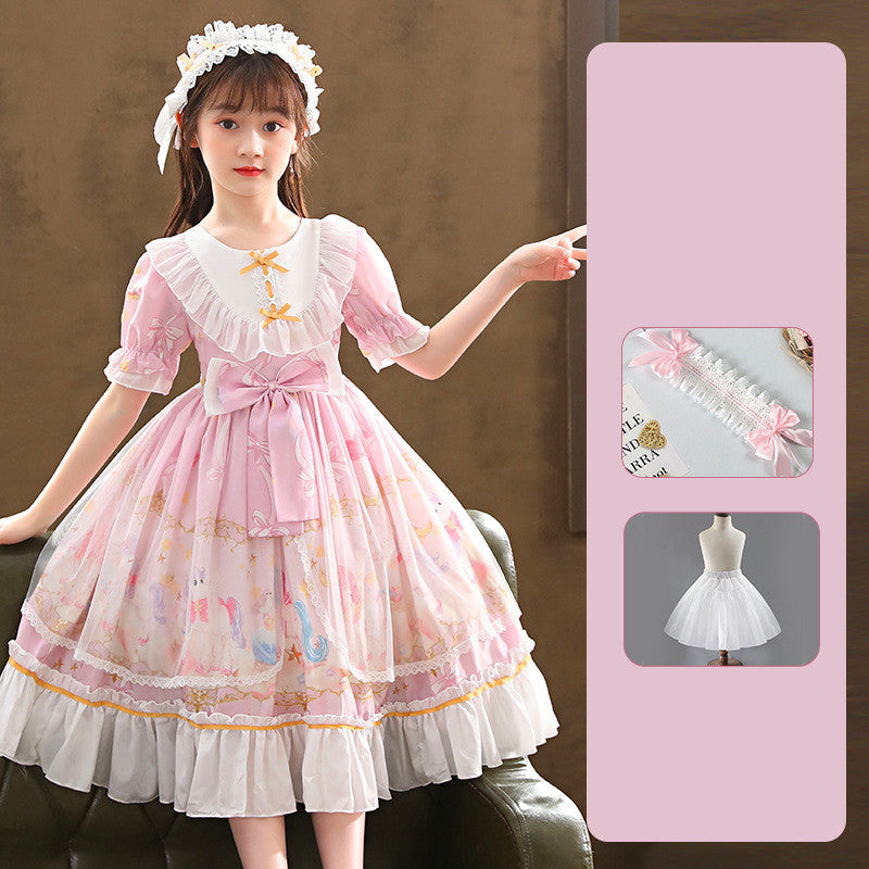 Enchanting Elegance Short Sleeve Children Dress and Lolita Skirt Full Set