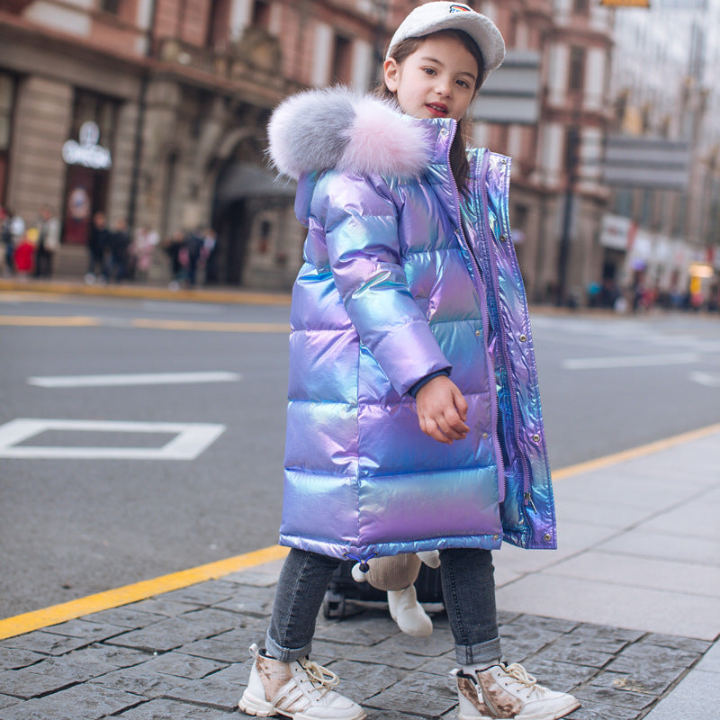 Chic Comfort Girls Mid Length Korean Style Down Jacket Perfect for Fashionable Medium and Large Sized Children