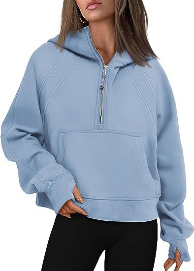 Women's Zipper Hoodies with Pocket: Loose Sporty Pullover Sweaters for Fall and Winte