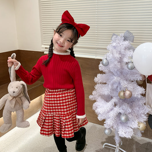 Festive Elegance Baby Christmas Woolen Plaid Pleated Skirt A Timeless Holiday Ensemble for Your Little One Celebrations and Photoshoots