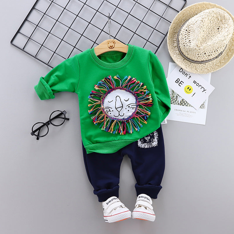 Cozy Duo Round Neck Long Sleeved Sweater and Trousers Two Piece Children's Suit