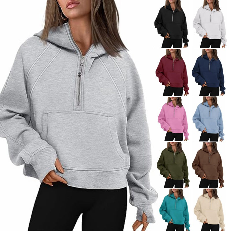 Women's Zipper Hoodies with Pocket: Loose Sporty Pullover Sweaters for Fall and Winte