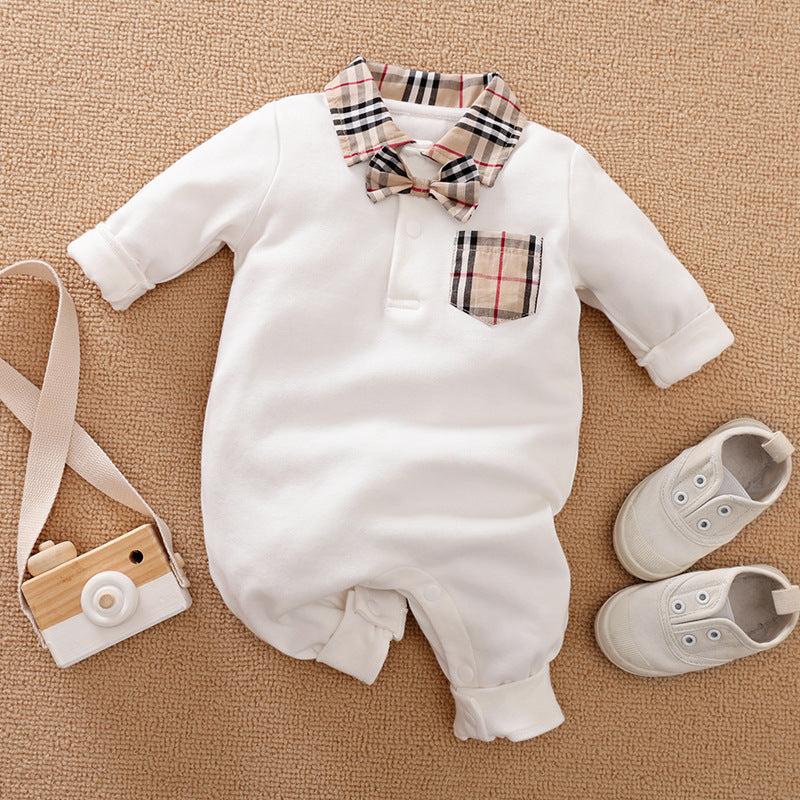 Classic Charm Long Sleeved Gentleman Romper for Baby Boys Timeless Baby Clothes with Gentlemanly Style