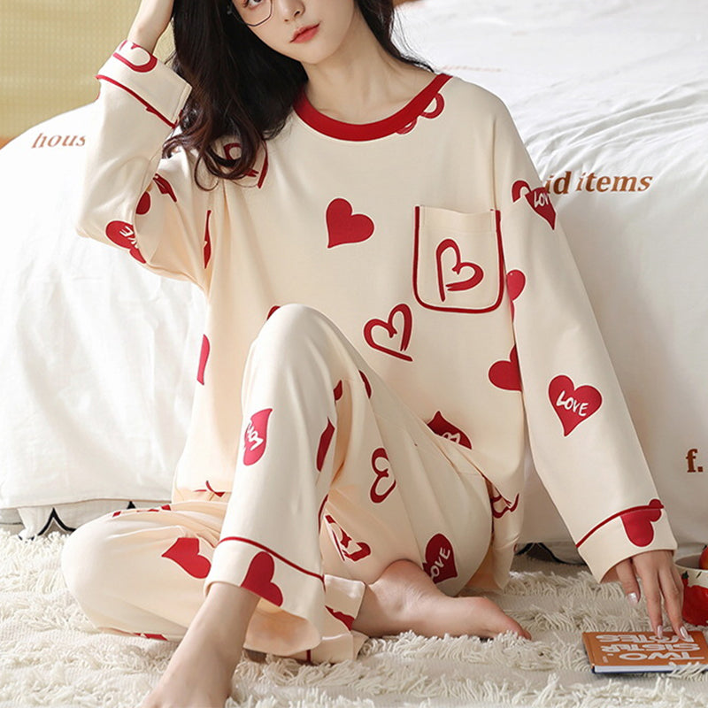 Women's Loose Print Pajama Set: Autumn & Winter Sleepwear