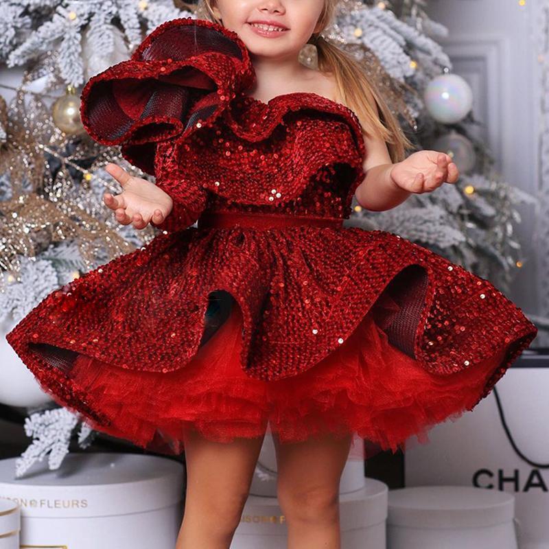 Graceful Charm: Long Sleeve Pleated Princess Dress for Girls