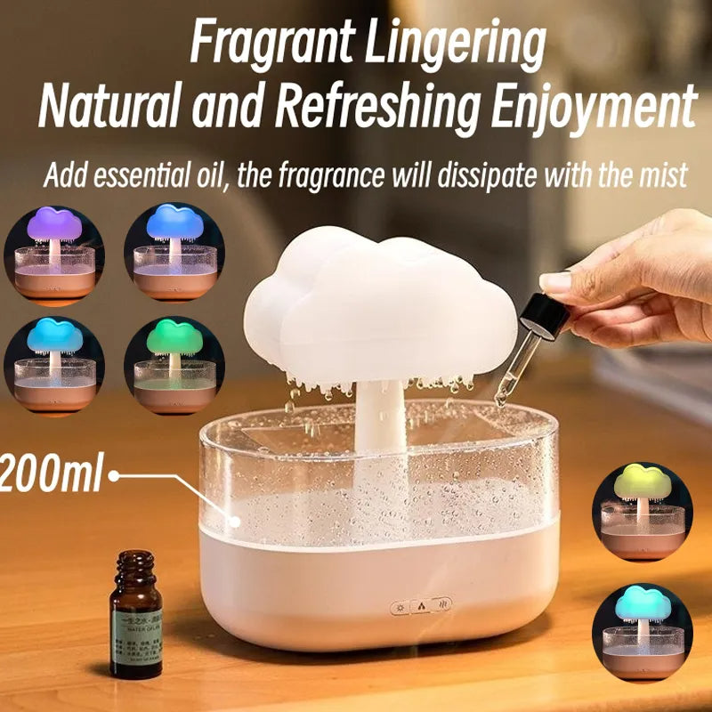 Weljoy Zen Rain Cloud Night Light Aromatherapy Essential Oil Diffuser Micro Humidifier Desk Fountain Bedside Sleep Relaxation Mood Water Drop Sound