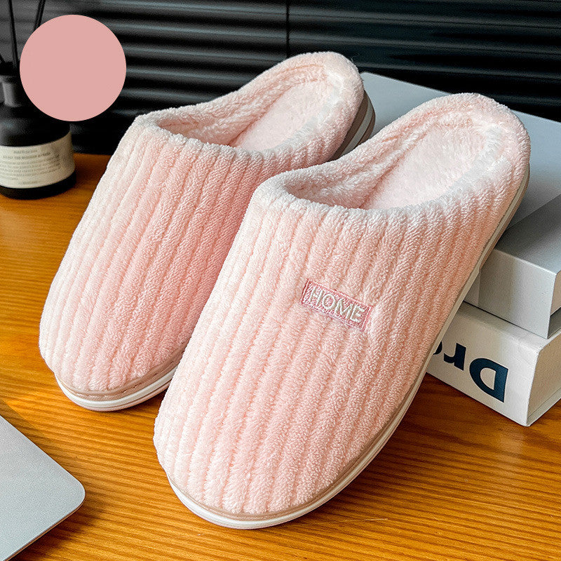 Solid Color Simple Cotton Slippers Winter Non-slip Home Warm Plush Slippers Household Indoor Couple Women's House Shoes