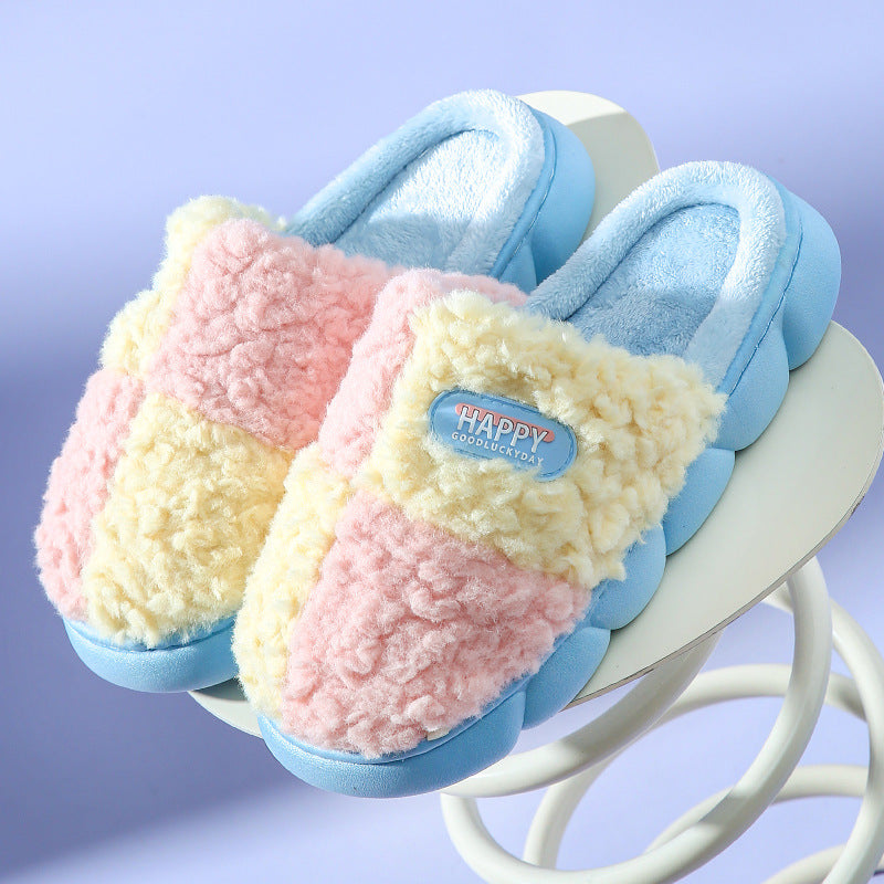 Color Matching Winter Plush Slippers Anti Slip House Shoes for Cozy Comfort