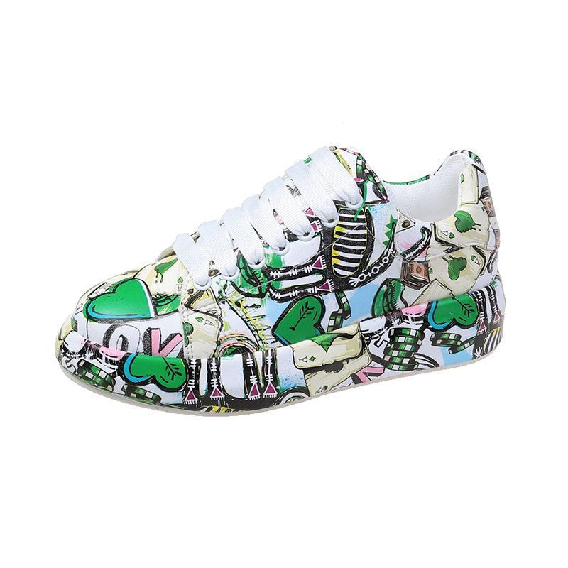 Stylish Platform Painted Sneakers Women Fashionable Casual Shoes