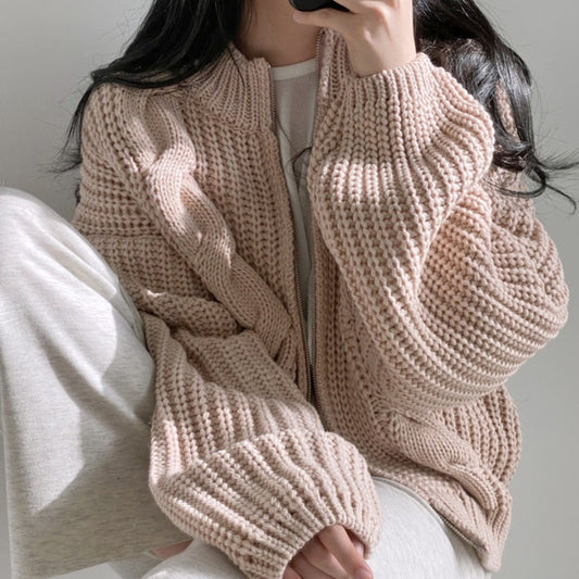 Idle Style Zipper Sweater Women's Coat