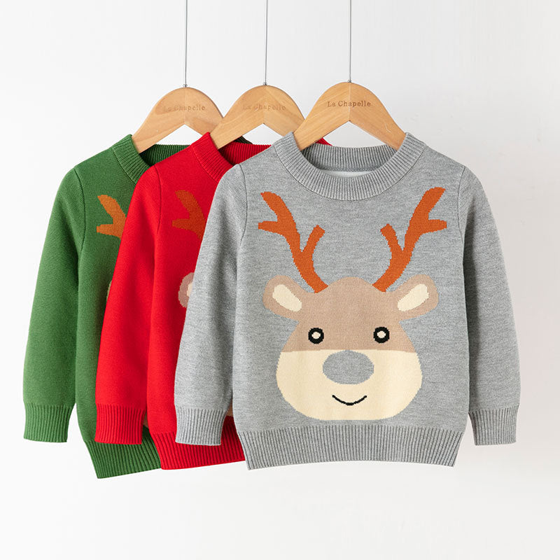 Cotton Double Layer Autumn Winter Christmas Long Sleeved Children Sweater Stay Warm and Festive in Style