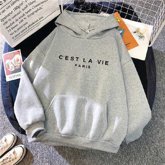 Student Hoodie with Letter Print: Loose Hooded Sweater for Sports