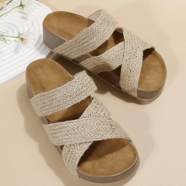 Summer Stride Woven Cross Strap Platform Sandals for Women Flat and Fabulous Beach Style