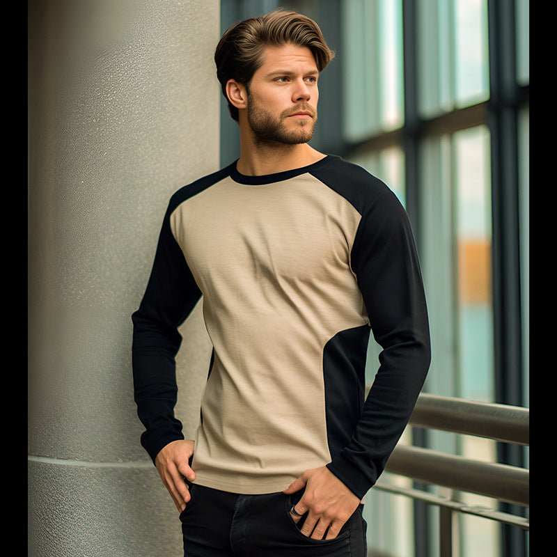 Men's Matching Color Long Sleeve T-Shirt for Autumn and Winter