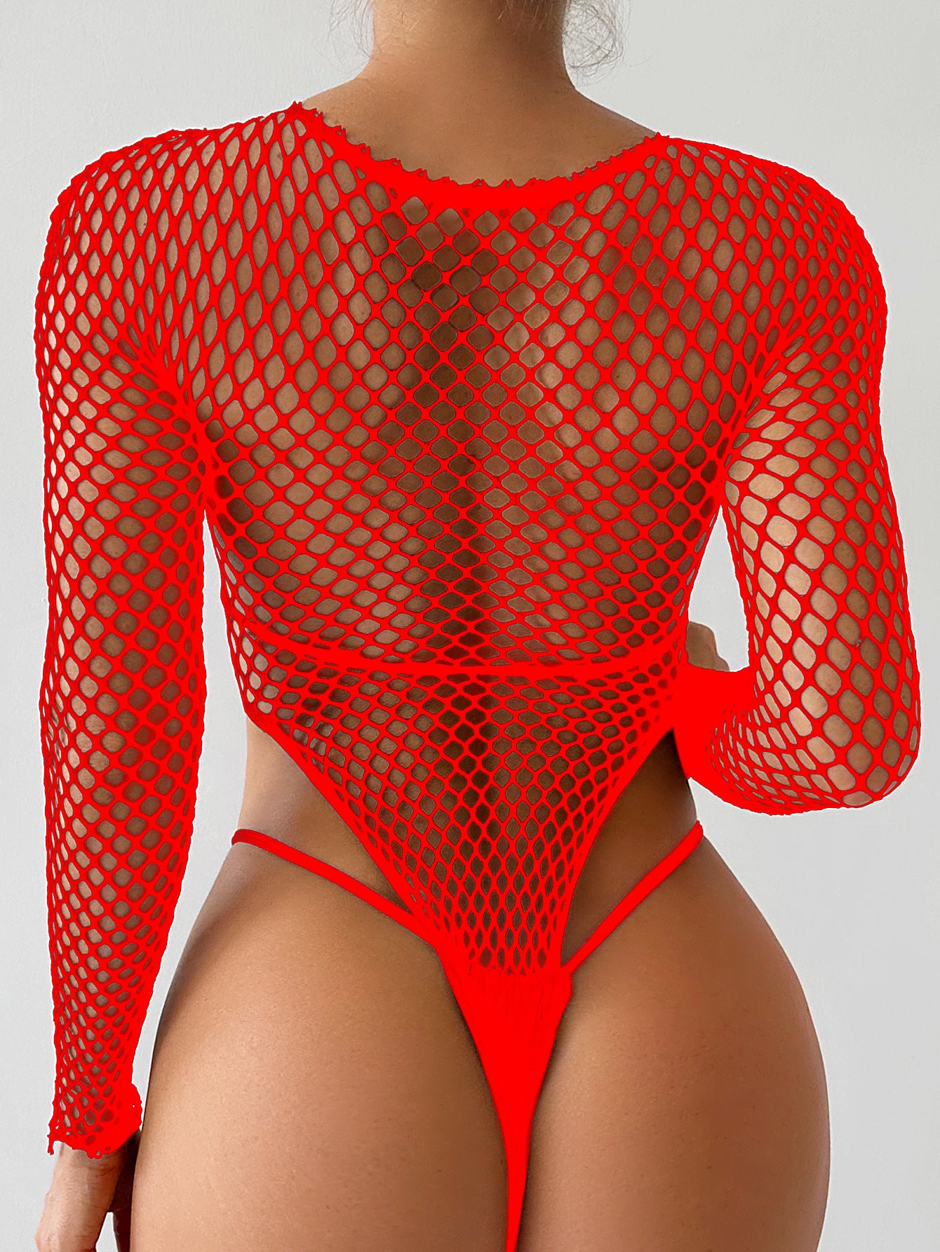 Chic and Seductive Tube Top Bikini Jumpsuit with Long Sleeve Fishnet Clothes and Three Point Hip Skirt