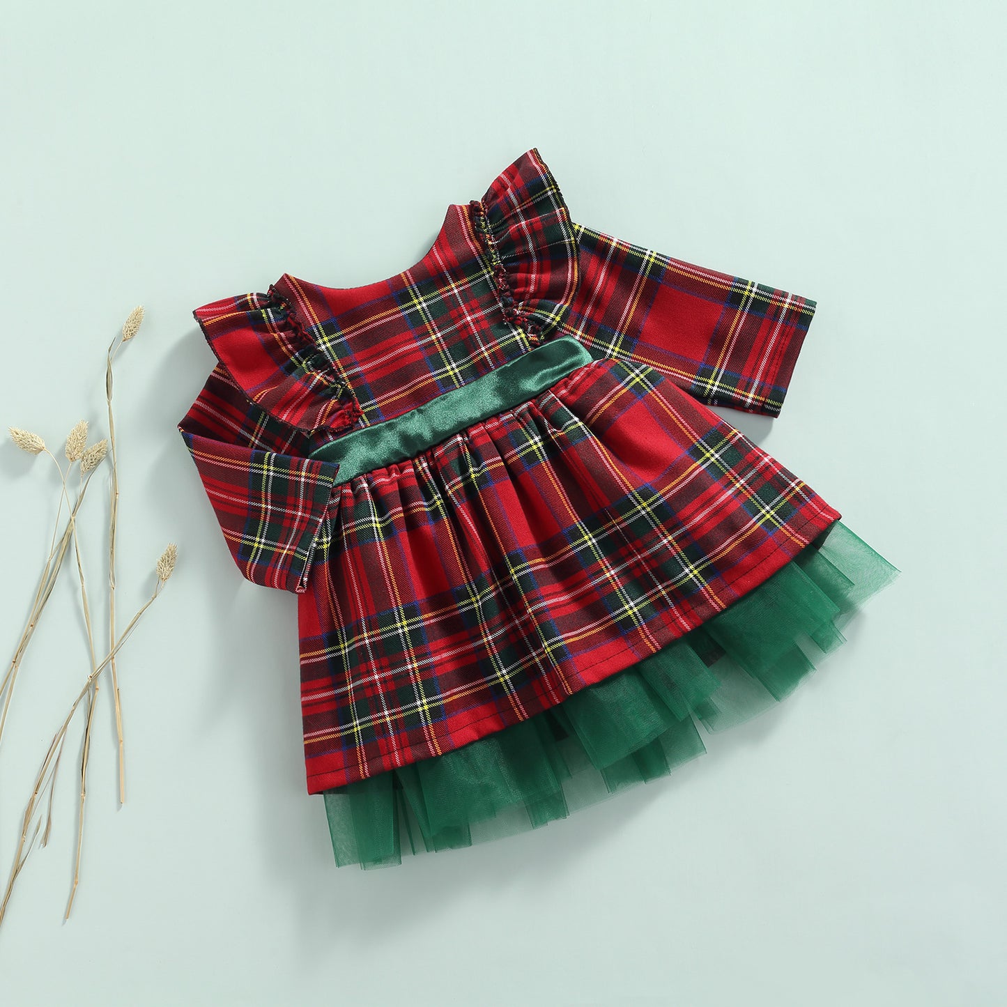 Cheerful Festivities Girls Red Checkered Bow Christmas Dress Adding Joyful Charm to Holiday Celebrations