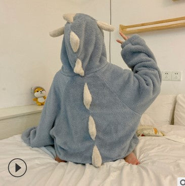 Cute Cartoon Dinosaur Coral Fleece Nightdress for Women - Autumn/Winter