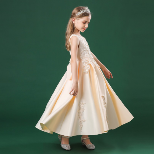 Harmonious Elegance Fashion Children Long Summer Piano Performance Costume Dress