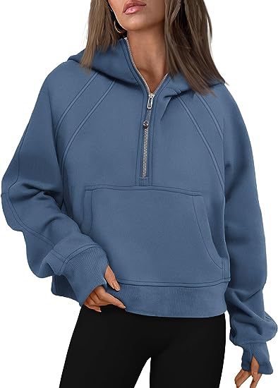 Women's Zipper Hoodies with Pocket: Loose Sporty Pullover Sweaters for Fall and Winte